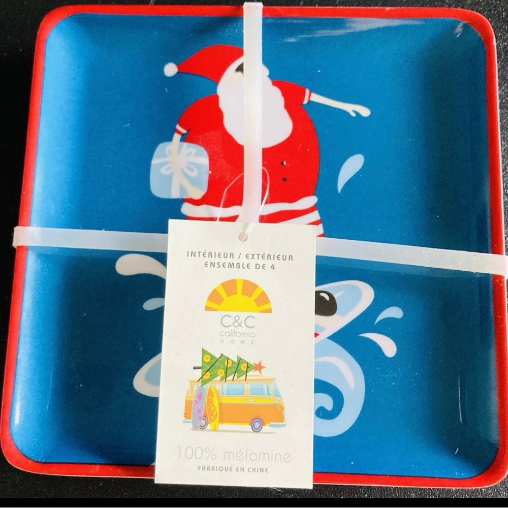 C.C Festive Santa Melamine Plate Set - Blue and Red